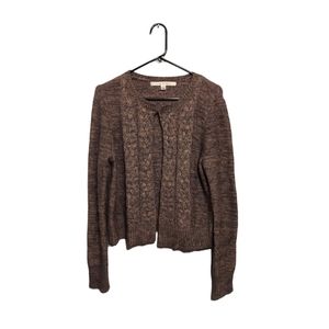 Y2K Old Money Cardigan L Grey Cable Knit Fisherman Heritage Office Academia